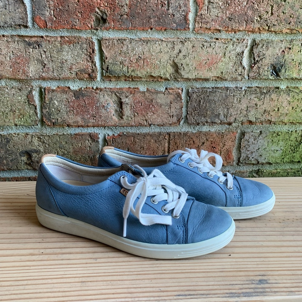 Women's ECCO Soft 7 Sneaker Blue Shoes Suede Leather sz 7 EU 38
